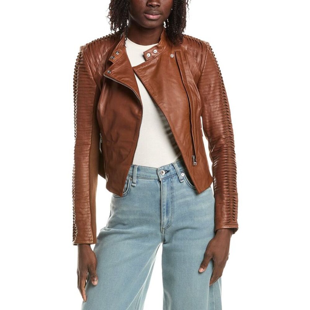 Lamarque Womens Signature Leather Jacket, Brown